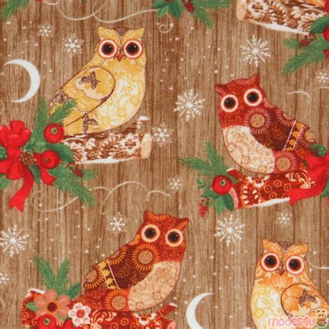 Timeless Treasures flannel fabric with Christmas owl Fabric by Timeless ...