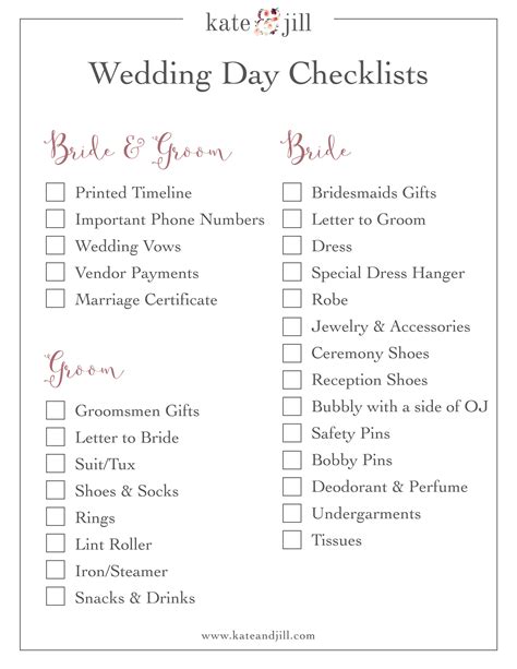 Wedding Day Checklist Printable