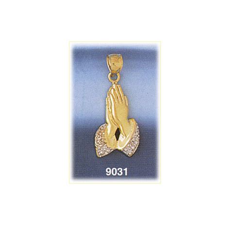 14K Two Color Gold Praying Hands Pendant