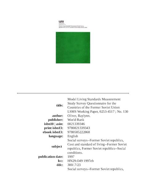 (PDF) Model living standards measurement study survey questionnaire for the countries of the ...