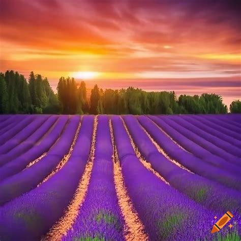 Lavender fields during sunset on Craiyon