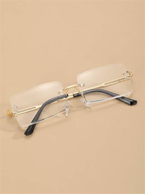 Men Rectangle Lens Rimless Eyeglasses | Fancy glasses, Fashion eye ...