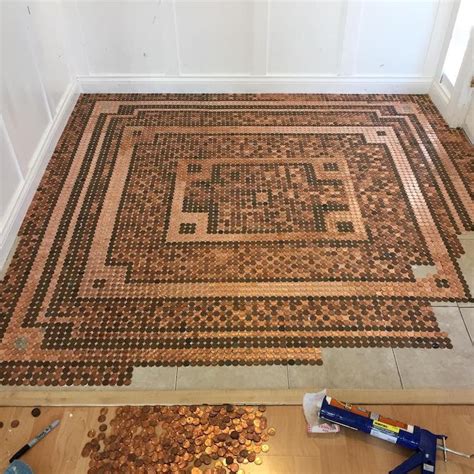 Jeweler Creates Her Own DIY Penny Floor Using 7,500 Pennies