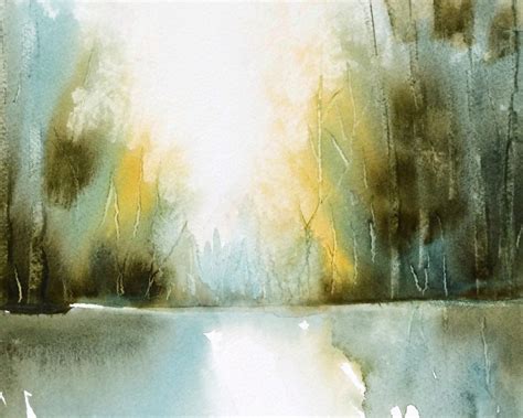 Watercolor Landscape Painting Abstract Wall by NancyKnightArt