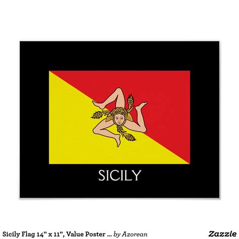 Sicily Flag 14" x 11", Value Poster Paper (Matte) Italy Gift, Sicily, Free Design, Tool Design ...