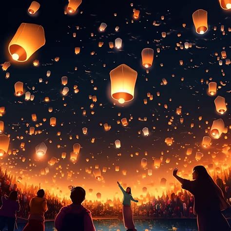 Premium AI Image | Flying lanterns in the night sky during the diwali festival india yee peng or ...