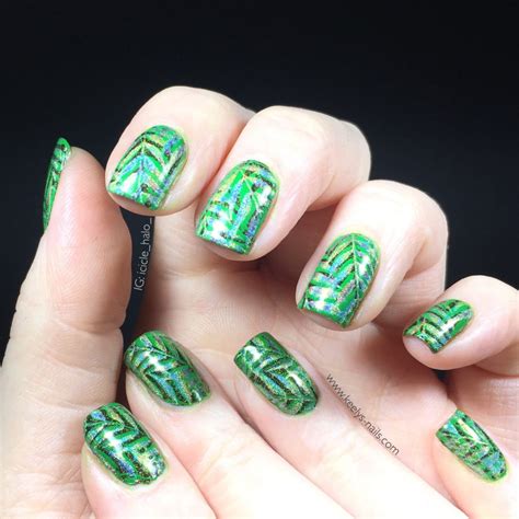 Double Stamping Leafy Green Nail Art - Keely's Nails