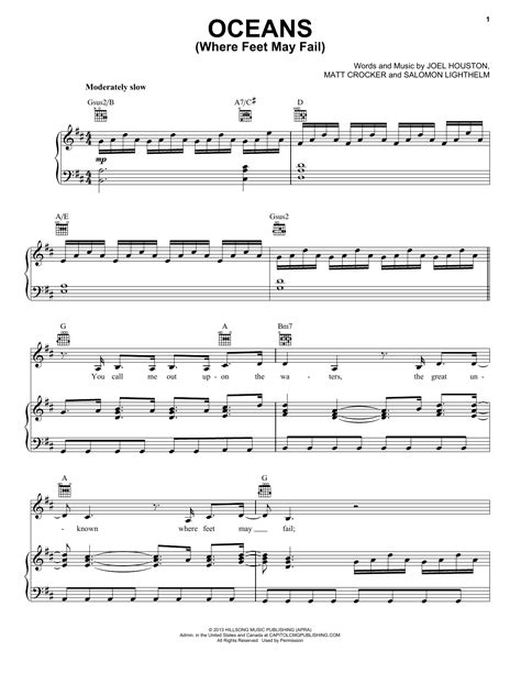 Hillsong United "Oceans (Where Feet May Fail)" Sheet Music Notes ...