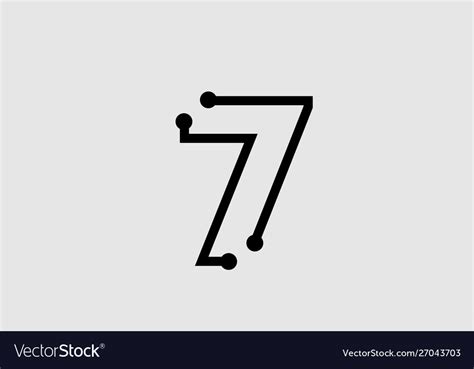 Number 7 logo design with line and dots Royalty Free Vector