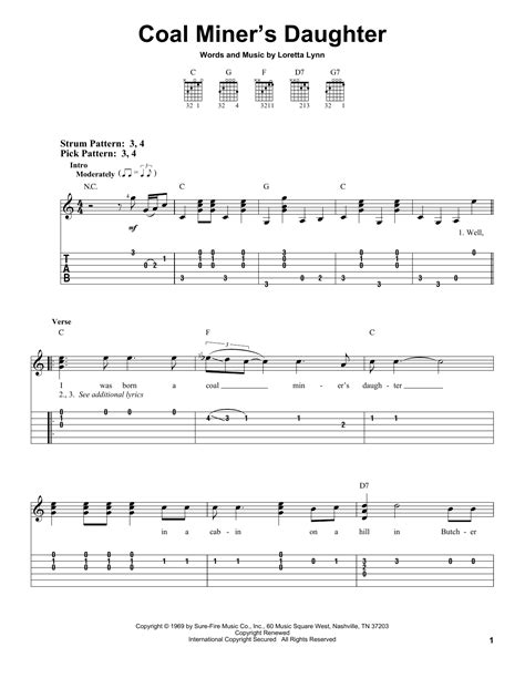 Coal Miner's Daughter by Loretta Lynn - Easy Guitar Tab - Guitar Instructor