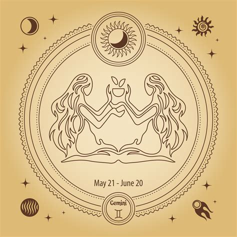 Gemini Zodiac sign, astrological horoscope sign. Outline drawing in a ...