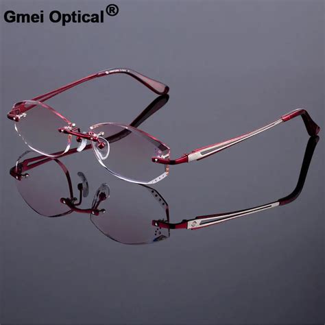 Superb Rich Red Women Rimless Frame Titanium Alloy Optical Frame ...