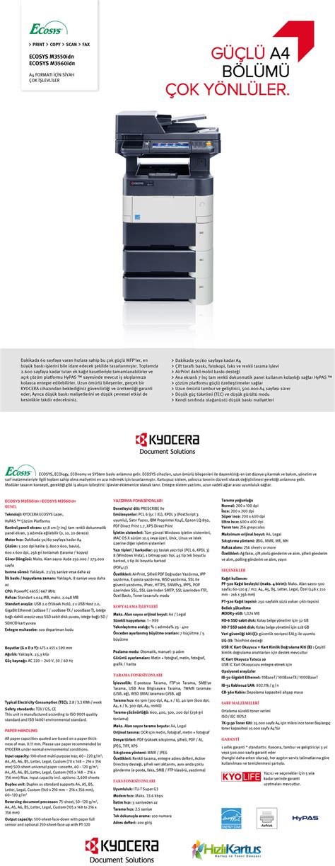 Kyocera Ecosys M3550idn Çok Fonksiyonlu Fotokopi Makinesi HP Yazıcı ...