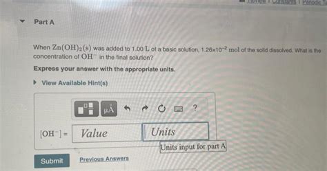 Solved When Zn(OH)2( s) was added to 1.00 L of a basic | Chegg.com