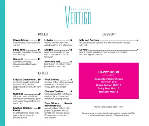 Vertigo Sky Lounge Menu, Menu for Vertigo Sky Lounge, River North, Chicago - Urbanspoon/Zomato