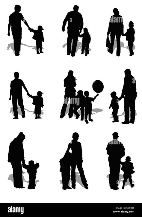 isolated kids and parents (men and women) on white background with shadows Stock Photo - Alamy