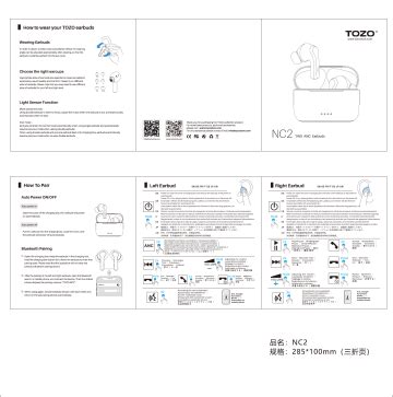 TOZO NC2 Hybrid Active Noise Cancelling Wireless Earbuds Bedienungsanleitung | Manualzz