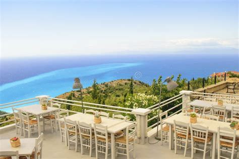 Luxury Terrace Balcony of Exclusive Seaside Resort with Fancy Ta Stock Photo - Image of ...