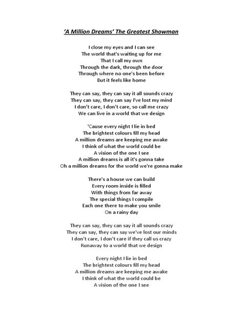 'A Million Dreams' Lyrics | PDF