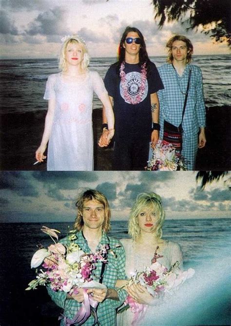 Dave Grohl with Courtney Love and Kurt Cobain on their wedding day in Hawaii, 1992 ...