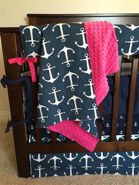 Anchor Blanket with Pink minky dot,Anchor Curtains, Nautical nursery at Baby Etiquette, www ...