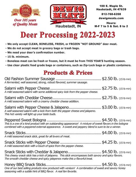 Deer Processing - Dewig Meats