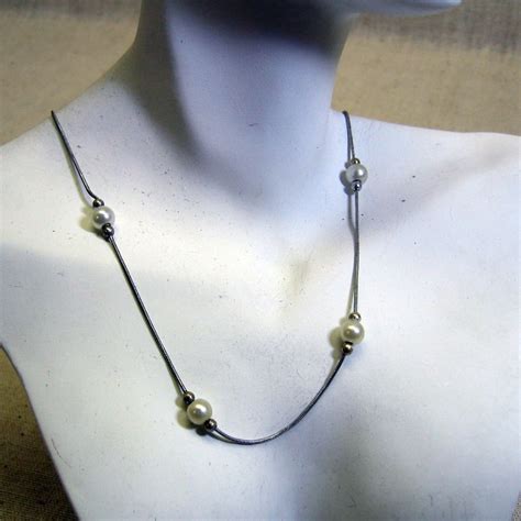 Vintage Sterling Silver Faux Pearl 18 Inch Long Necklace - Etsy