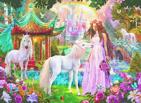 720P free download | Princess and unicorns, fantasy, green, girl, unicorn, flower, pink ...