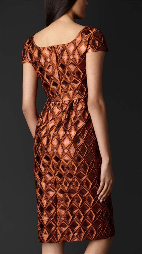 Lyst - Burberry Metallic Geometric Cloqué Dress in Brown