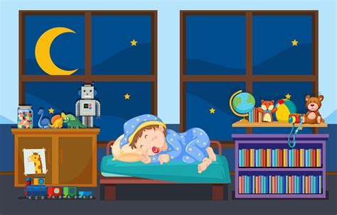 Young child sleeping in bedroom 614450 Vector Art at Vecteezy