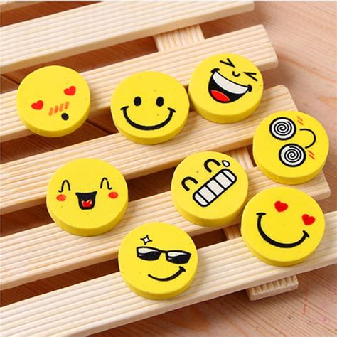 8 PCS Emoji Shaped Rubber Pencil Eraser Cute Cartoon Expression Mini Rubber Eraser School ...