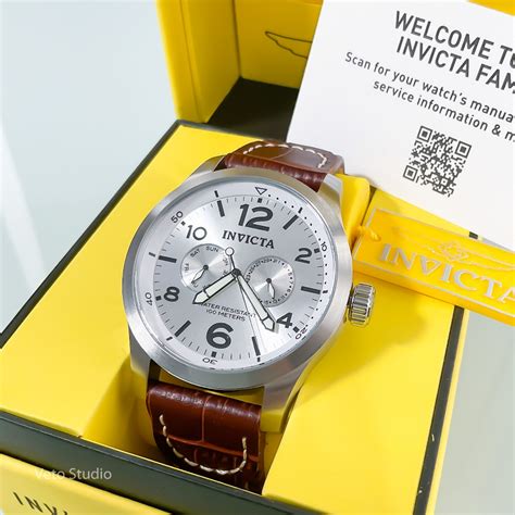 Invicta Men's I-Force Luminous Stainless Steel Case Silver Dial Brown Leather Watch - 48mm ...