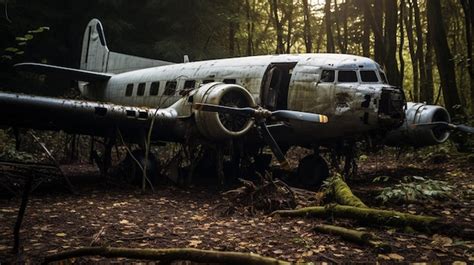 Premium AI Image | abandoned military aircraft in the forest