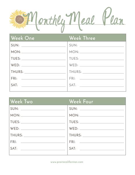 meal planning calendar printable meal planning template meal planner ...