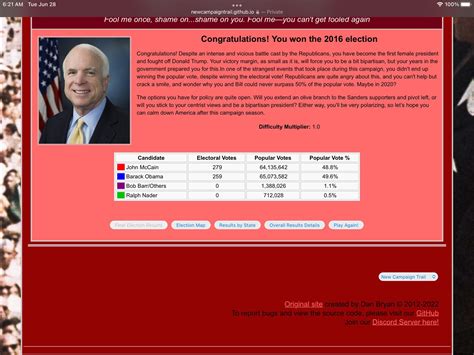 What If John McCain won in 2008? : r/thecampaigntrail