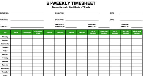 Free Bi Weekly Timesheet Template QuickBooks Canada - Fillable Form 2024