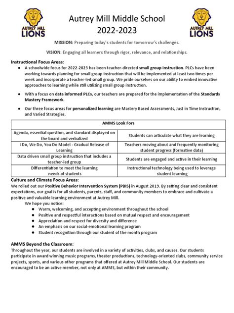 Autrey Mill Middle School One Pager 2022-2023 | PDF | Learning | Pedagogy