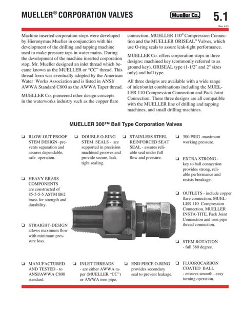 MUELLER 300™ Ball Type Corporation Valves