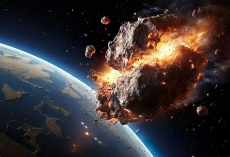 Premium AI Image | Meteor Impact On Earth Fired Asteroid In Collision