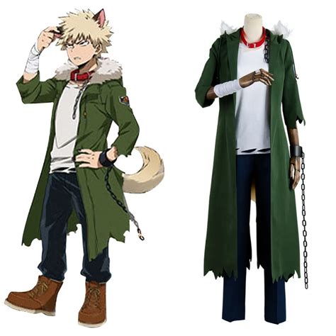 My Boku no Hero Academia Cosplay Costume Katsuki Bakugou Adult Green Long Coat Halloween Cosplay ...