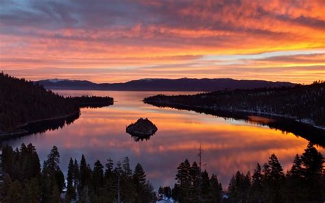 USA, California, Lake Tahoe, morning scenery, trees, sunrise wallpaper ...