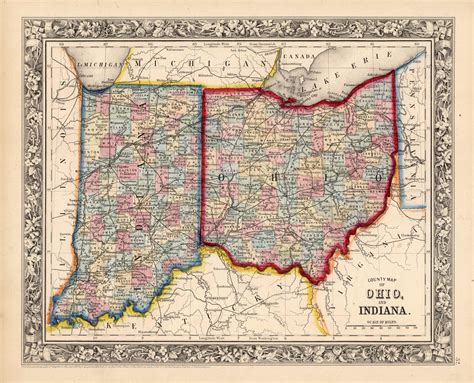 County Map of Ohio and Indiana - Art Source International