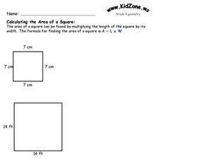 Calculating the Area of a Square Worksheet for 4th Grade | Lesson Planet