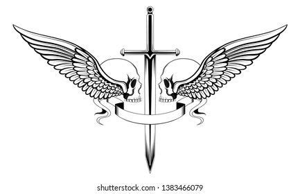 Skulls Wings Sword Ribbon Black White: vetor stock (livre de direitos) 1383466079 | Shutterstock ...
