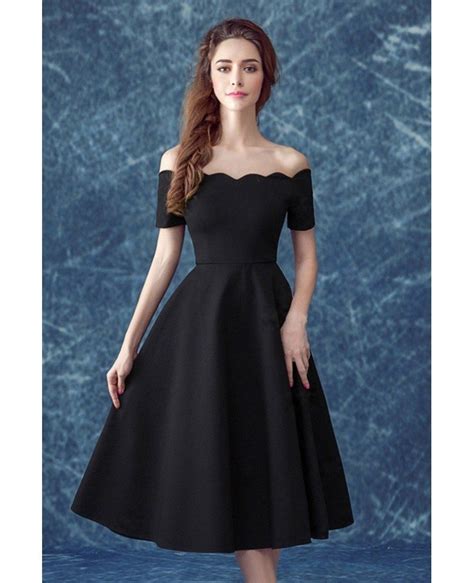 Midi Simple Black Formal Dress With Off The Shoulder Sleeves #AGP18090 - GemGrace.com