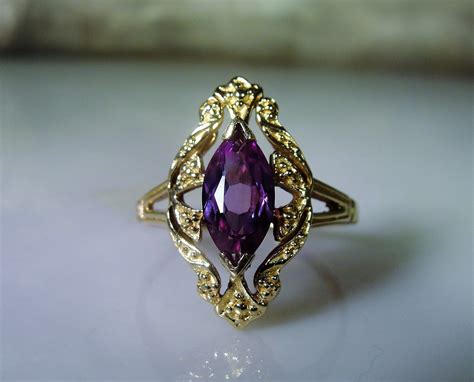 10K Alexandrite Ring, Marquise Alexandrite Ring, Decorative Right Hand Ring, Color Change Stone ...