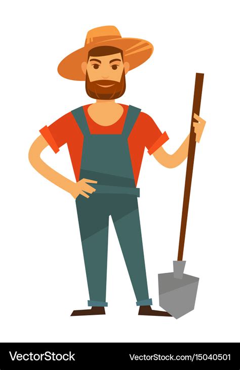 Farmer man with spade in hat farm Royalty Free Vector Image