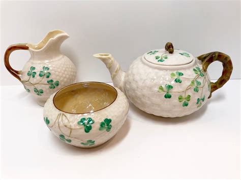 RARE One Person Shamrock Belleek Teapot, Belleek Tea Set, Irish Teapot, Belleek China, Black ...