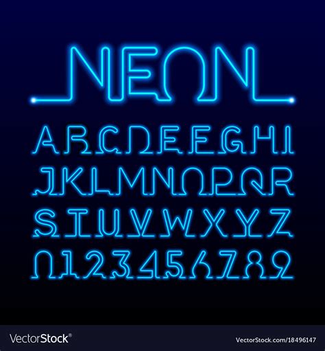 One thin line neon tube font Royalty Free Vector Image