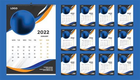 Monthly wall calendar template design for 2022, year. Week starts on ...